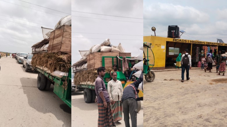 বালিখোলা ফেরিঘাটে কৃত্রিম সংকট: ১ কিলোমিটার দীর্ঘ যানজটে বিপাকে কৃষক