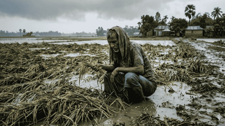 মাদারীপুরে অকাল বৃষ্টিতে ধানক্ষেতে বিপর্যয়, দিশেহারা কৃষক