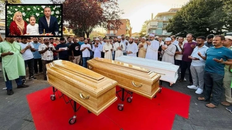 ইতালিতে নিহত একই পরিবারের তিনজনের দাফন সম্পন্ন